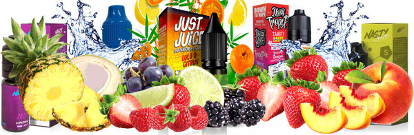 Eliquids mixed with fruits and splash of water.