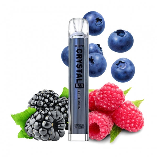 Crystal disposable ecigarette on the forest fruits. Everything on a white background.