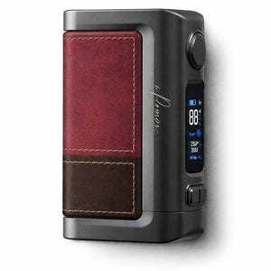 Vape device with leather-textured panels on a white background