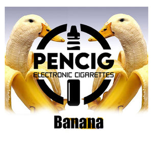 Black logo of Pencig Vape Shop and banana vape liquid name in the two bananas background.