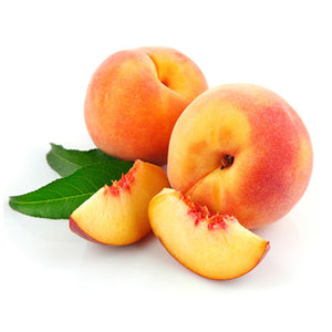 Two peaches on a white background.
