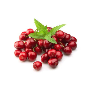 Cherries and mint on the white background.